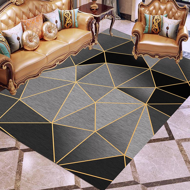 Simplicity Moderner Schlafzimmerteppich, dunkle Farbe, geometrisches Design, Innenteppich, Polyester, schmutzabweisender Teppich für die Inneneinrichtung