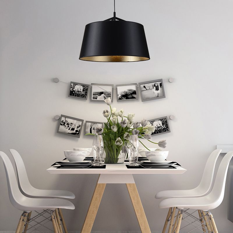 Frustum Hanging Light Simplicity Fabric 1-Light Dining Room Pendant Light in Black and Gold Inner