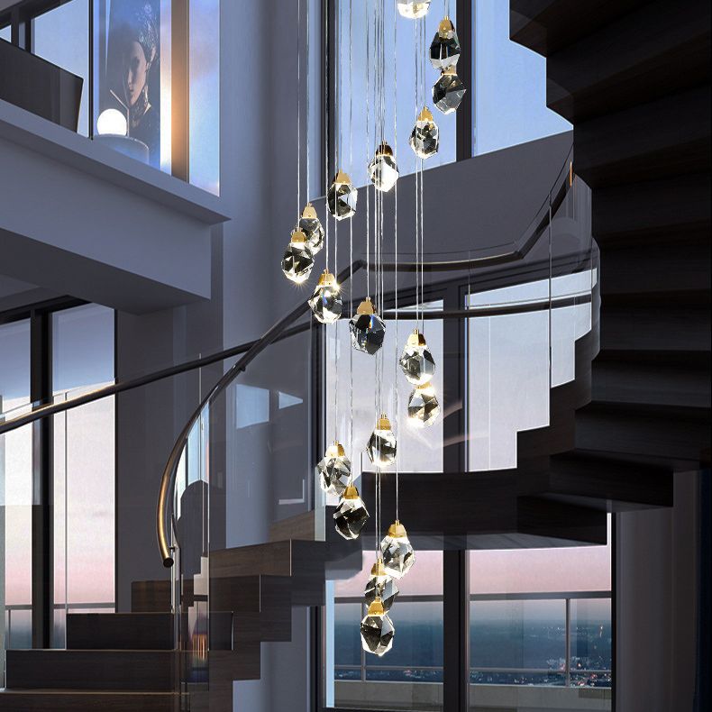 Meerdere afgeschuinde kristalprisma's Droplamp Moderne lange suspensie hanglamp voor trap