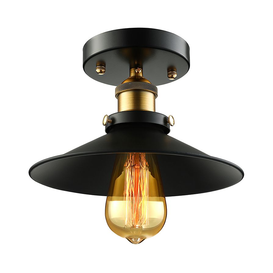 Zwart/Roest Cone Schaduw Semi Flush Mount Retro Stijlvol Metallic 1 Hoofd Balkon Dicht bij plafondverlichting
