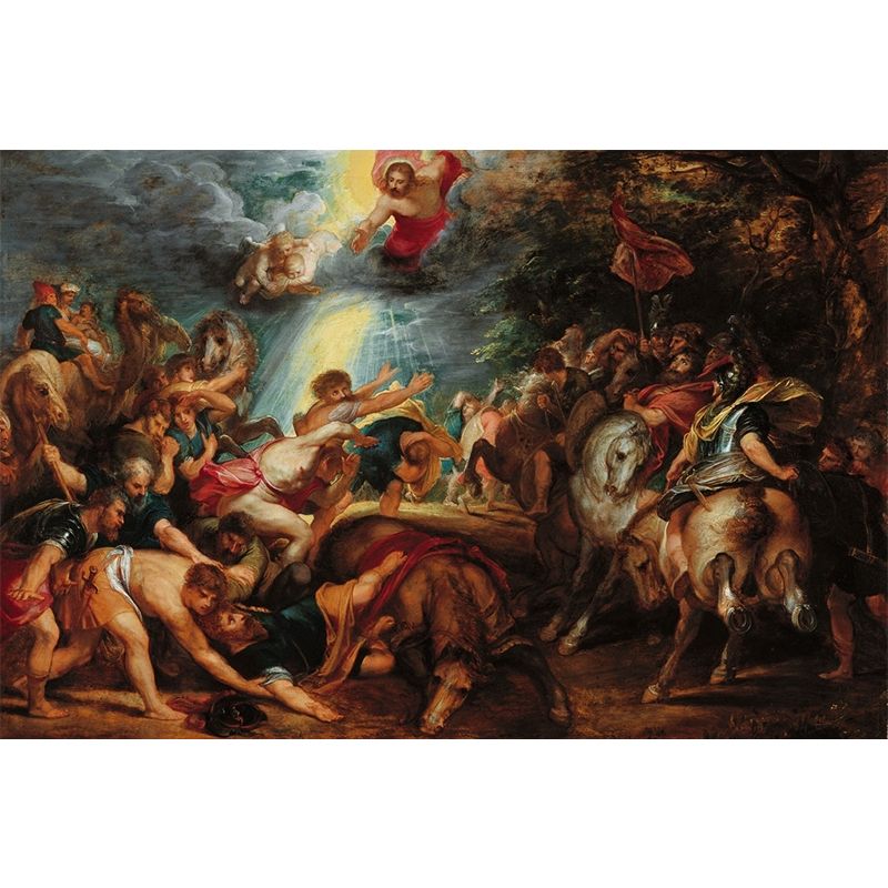 Customized Religious Wall Mural Retro the Conversion of Saint Paul Pattern Wall Decor in Brown