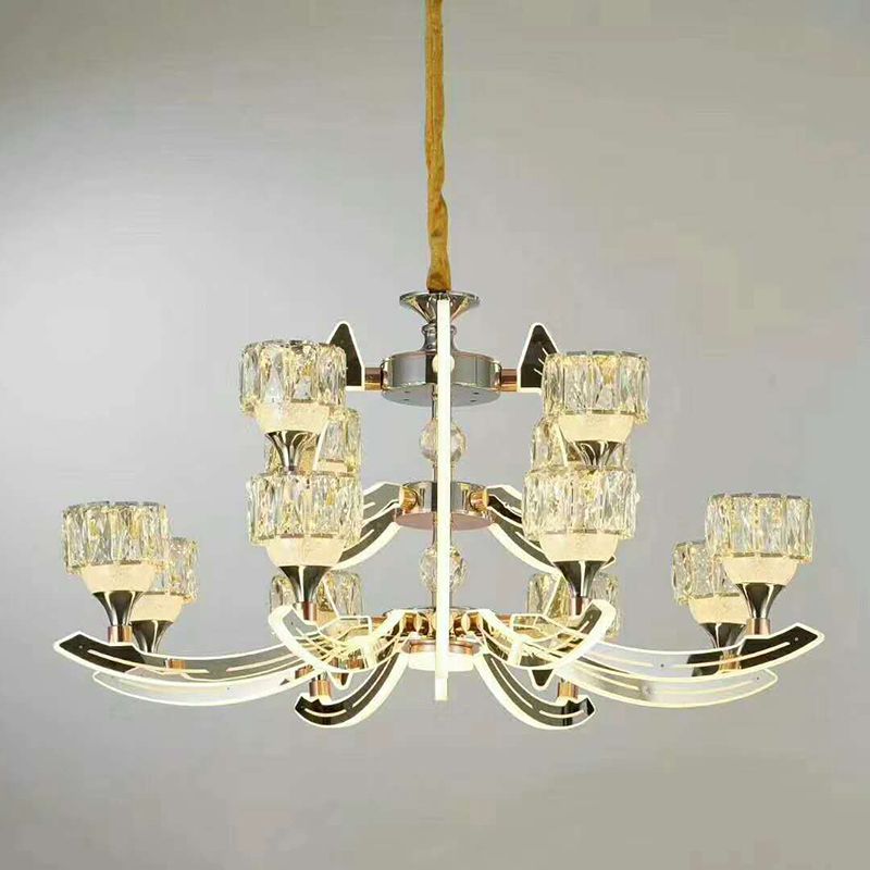 Drum LED Chandelier Lighting Contemporary Crystal Living Room Hanging Light in Chrome