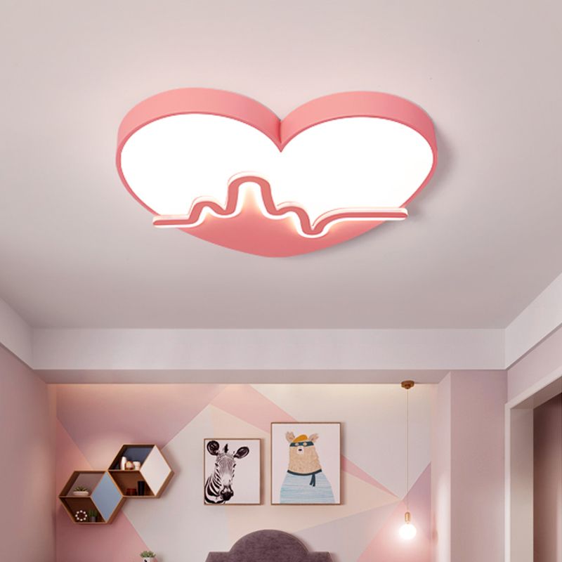 Macaron Heart Beating Acrylic Flushmount LED Surface Ceiling Lamp in White/Pink/Gold for Child Bedroom