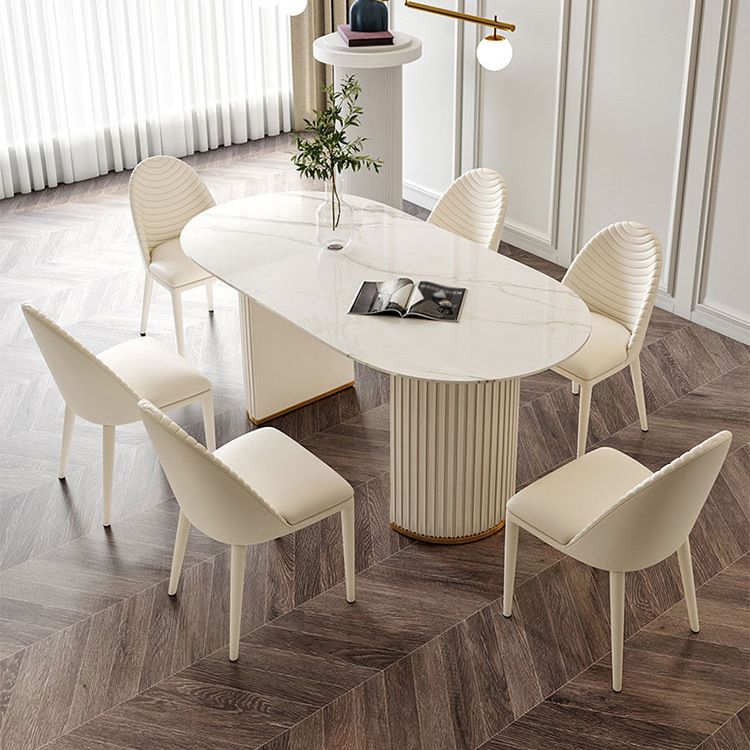 Oval Sintered Stone White Toning Tisch Glam Doppelpodest Tisch für Esszimmer