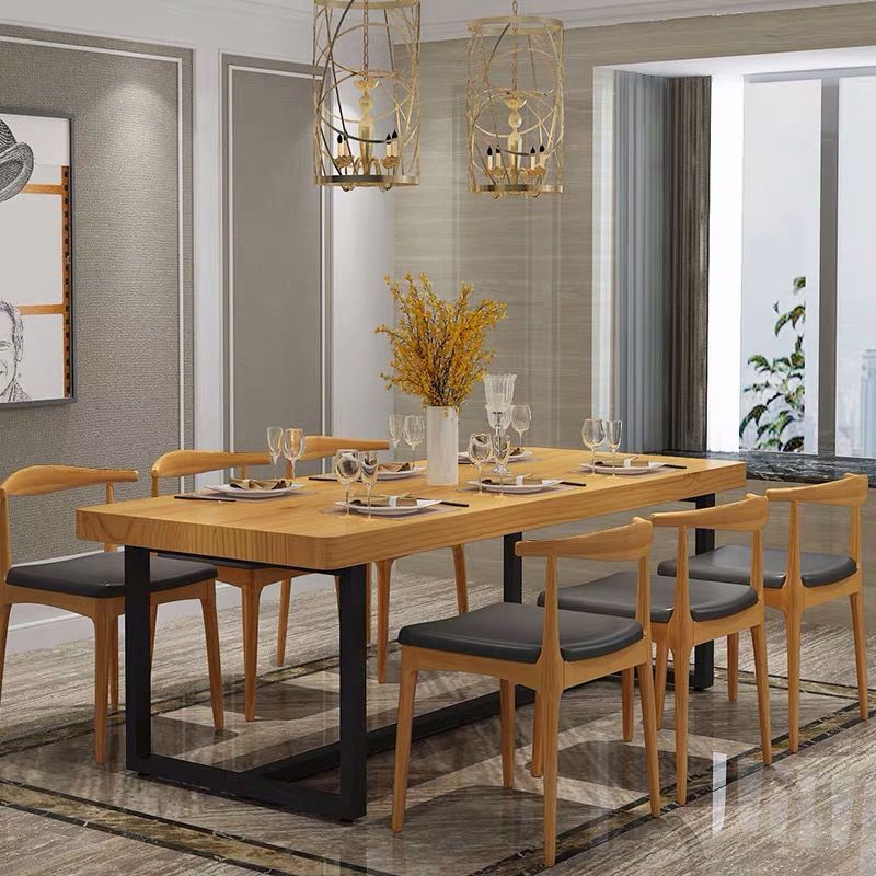Industrial Rectangle Dining Table Set 1/2/5/6/7 Pieces Natural Solid Wood Dinette Set