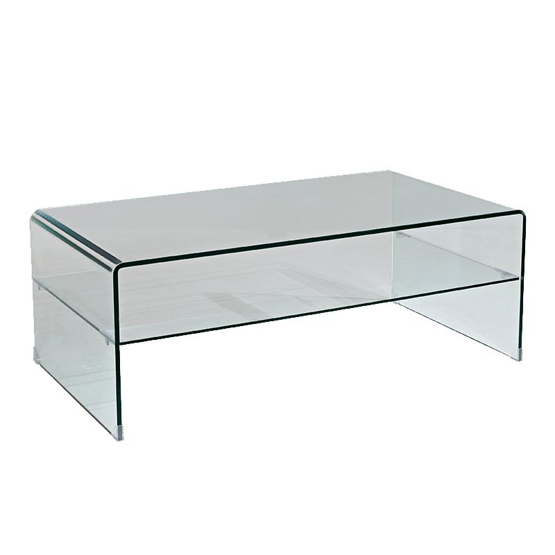 15.7"H Modern Sled Base White/black Glass Square Coffee Table with Shelf