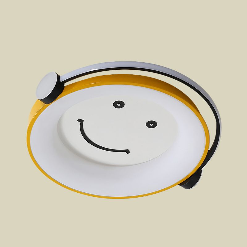 Cartoon Kid Enjoying Music Flush Light Acrylic Child Bedroom LED Ceiling Mount Lamp in Yellow