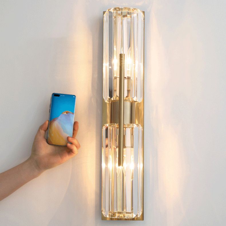 Dicultura de pared de 2 luces de oro en modernos estilo de lujo de hierro forjado Luz de pared cilíndrica con sombra de cristal