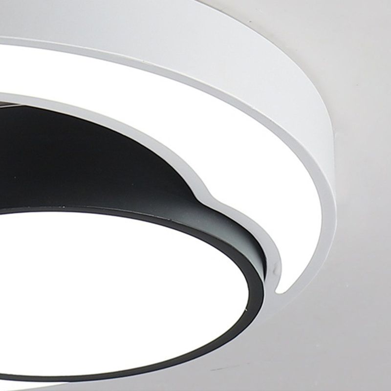 Round Ceiling Fixture Modernism Metal Black and White 16"/19.5"/23.5" Wide LED Flush Light, Warm/White Light