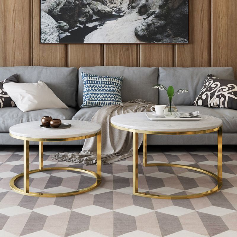Frame Glam Simple Coffee Table Marble Round Cocktail Table Set