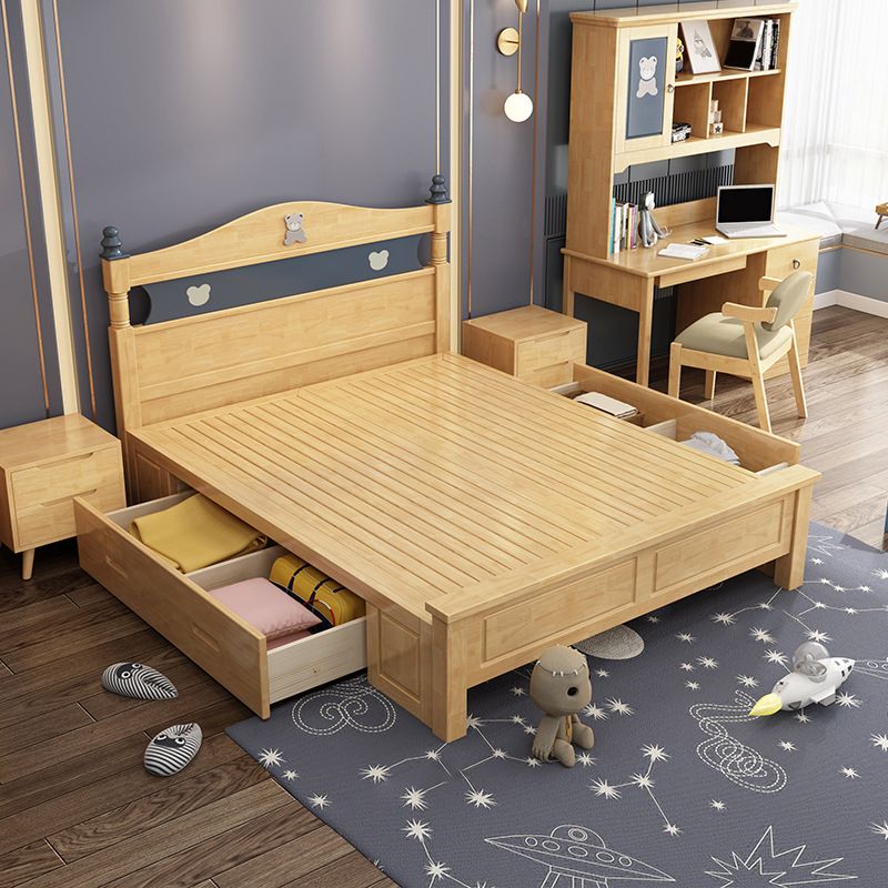 Scandinavian Solid Wood with Headboard Camelback Panel Standard Bed