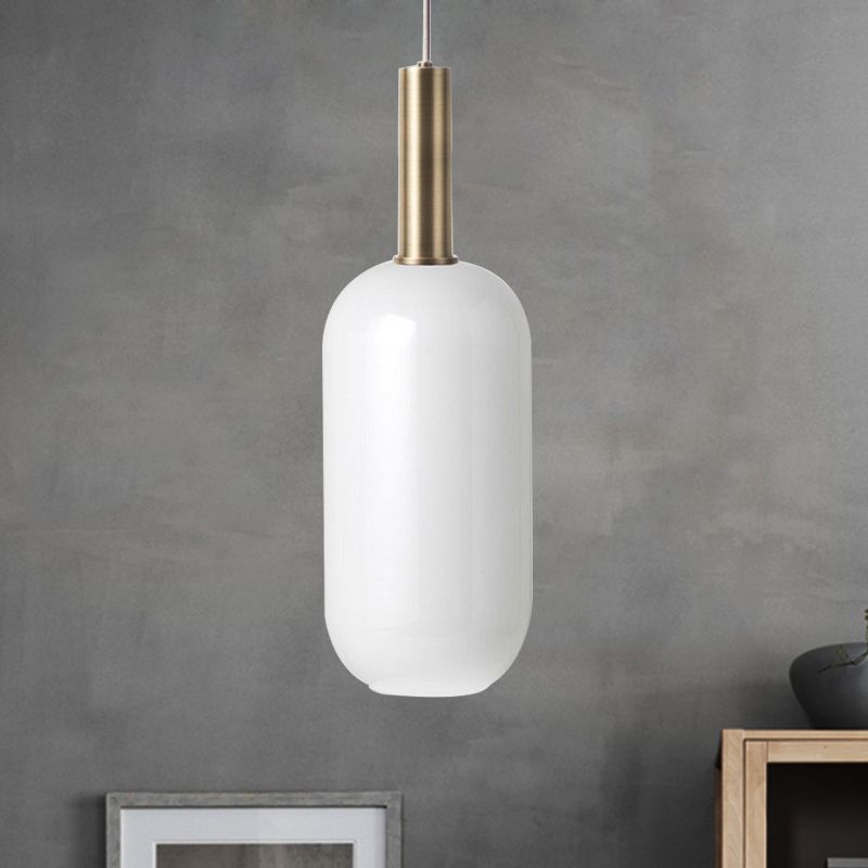 Opal Mattglas länglicher Deckenanhänger minimalist 1 leichte Messing -Hang -Lampen -Kit über Tisch