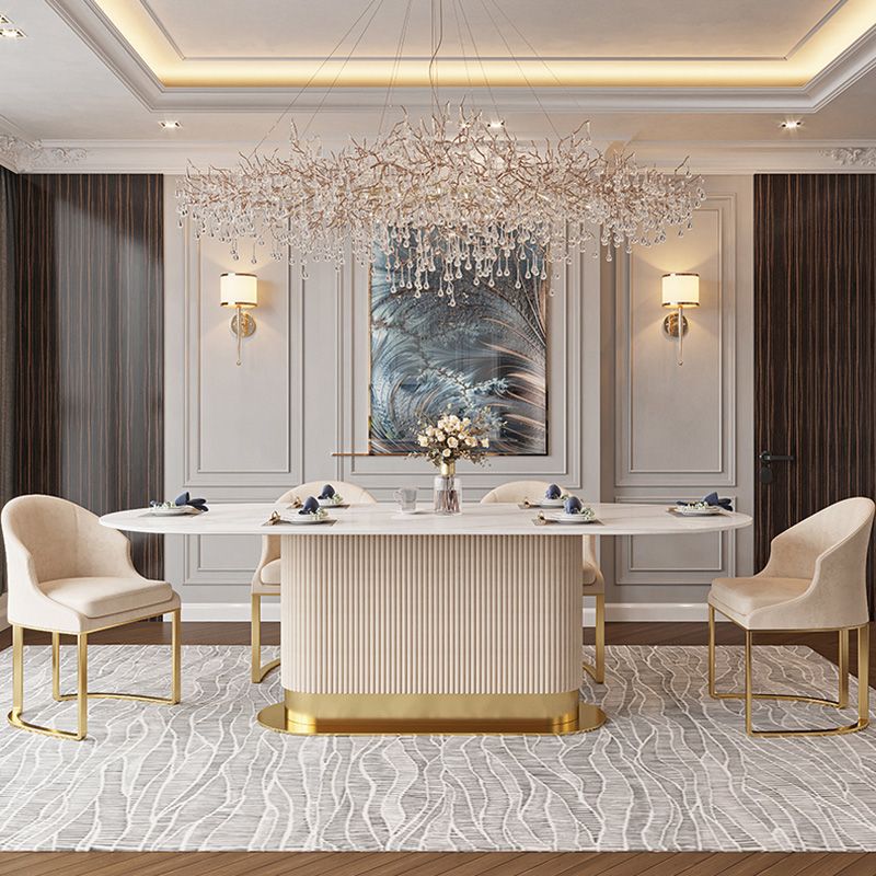 Traditional Luxury Dining Table Oval Sintered Stone Dining Table with Gold Frame