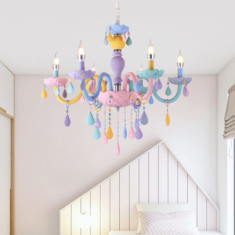 Metalen kaarsenkroonluchter verlichtingsarmatuur Nordic-stijl hanglamp in meerdere kleuren in meerkleurig