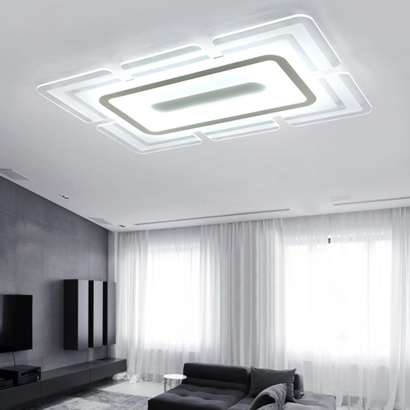 White Thinnest Pad Flush Mount Lamp Modern Acrylic LED Ceiling Fixture in Warm/White Light with Slot Design