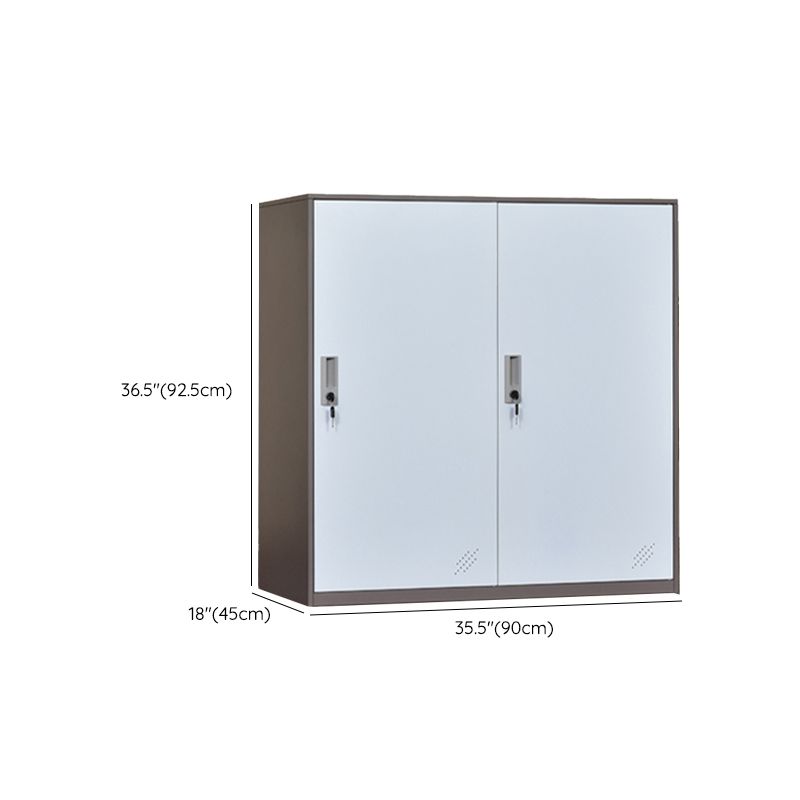 Contemporary Non-Hanging Armoire with Hinged Doors White and Brown Metal Storage Cabinet