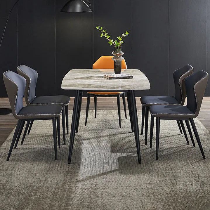Metaal eigentijdse rechthoekige eettafel gesinterde stenen tafel met 4 metalen benen