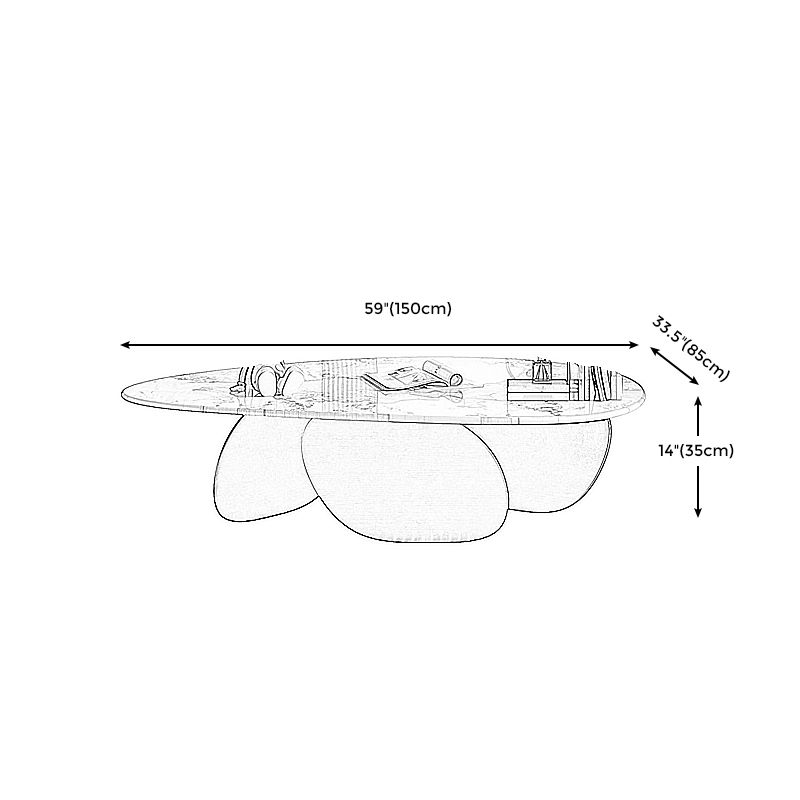 13.7"H 3 Legs Aged Metal Base White Slate Irregular Coffee Table