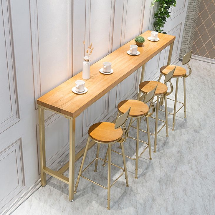 Glam Style Rectangle Bar Table Solid Wood Fixed Bar Dining Table for Indoor