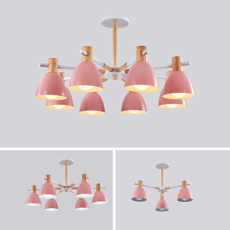 Dome Chandelier Pendant Light Modern Nordic Metal Hanging Hang Fixture with Wood