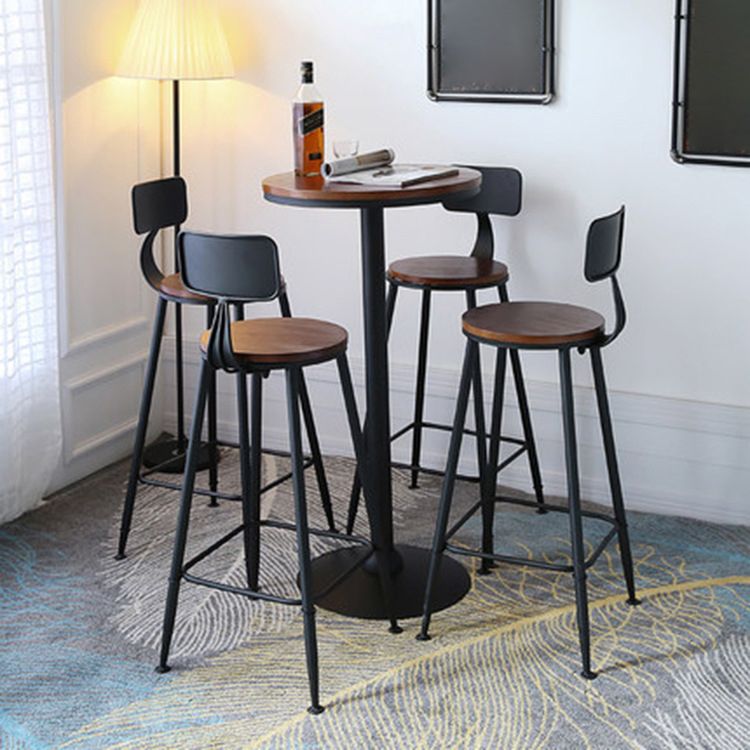 Industrial Round Solid Wood Bar Table Set 1/2/5 Pieces Counter Table with High Stools