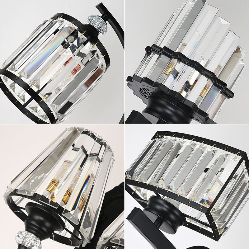 Modern Wall Sconce Black Wall Light Fixture with Crystal for Bedroom