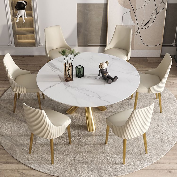 Stone Top Dining Table Contemporary Dining Table with Pedestal Base in Gold