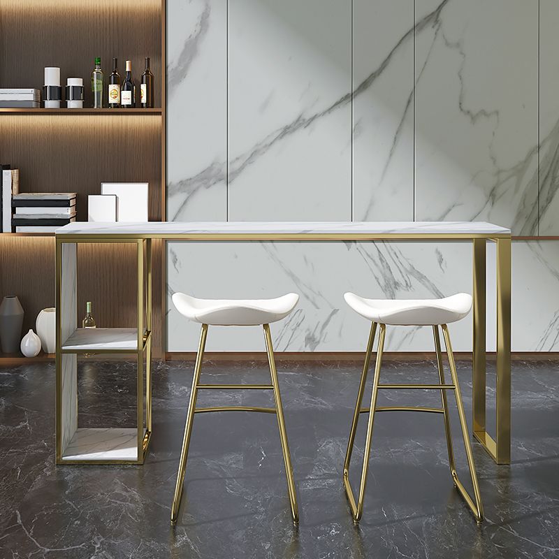 Marble Modern Sled Cocktail Bar Table with Storage Rectangle Counter Table