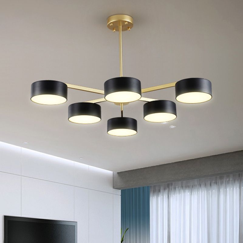 Drum Pendant Light Post Modern Metal 3/5/6/10 Lights Black/Gold Chandelier Light for Living Room