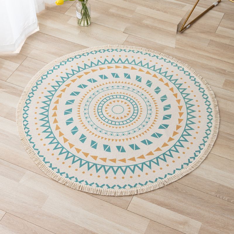 Marokkanischer Teppich mit Blumenmuster, mehrfarbiger Teppich mit Fransen, waschbarer Teppich aus Baumwollmischung für die Inneneinrichtung