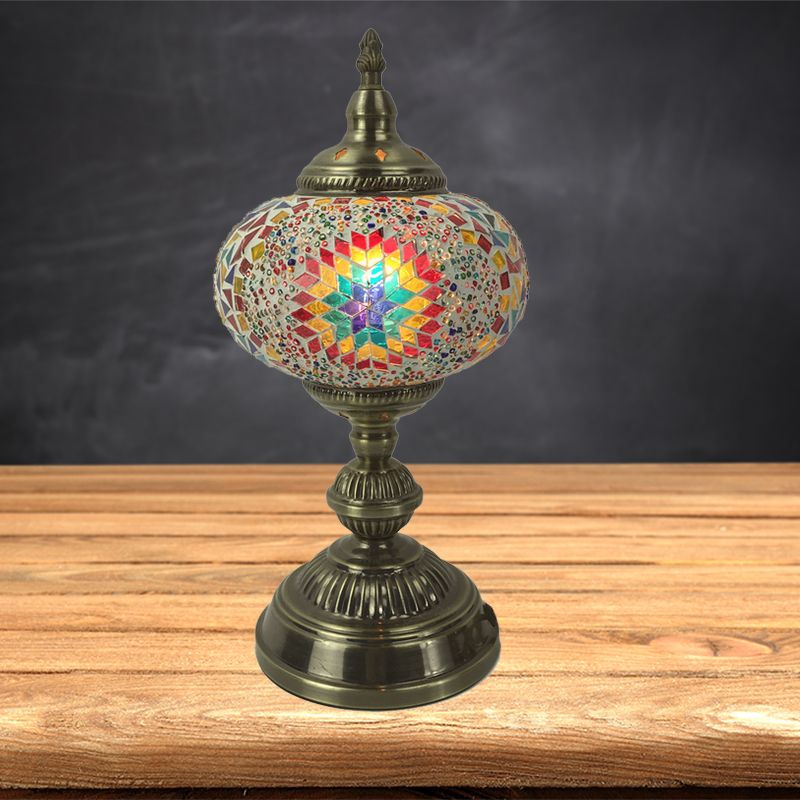 1 hoofdlampje slaapkamer lamp vintage bronzen taakverlichting met bolvormig rood/blauw/multi-kleuren glazen schaduw