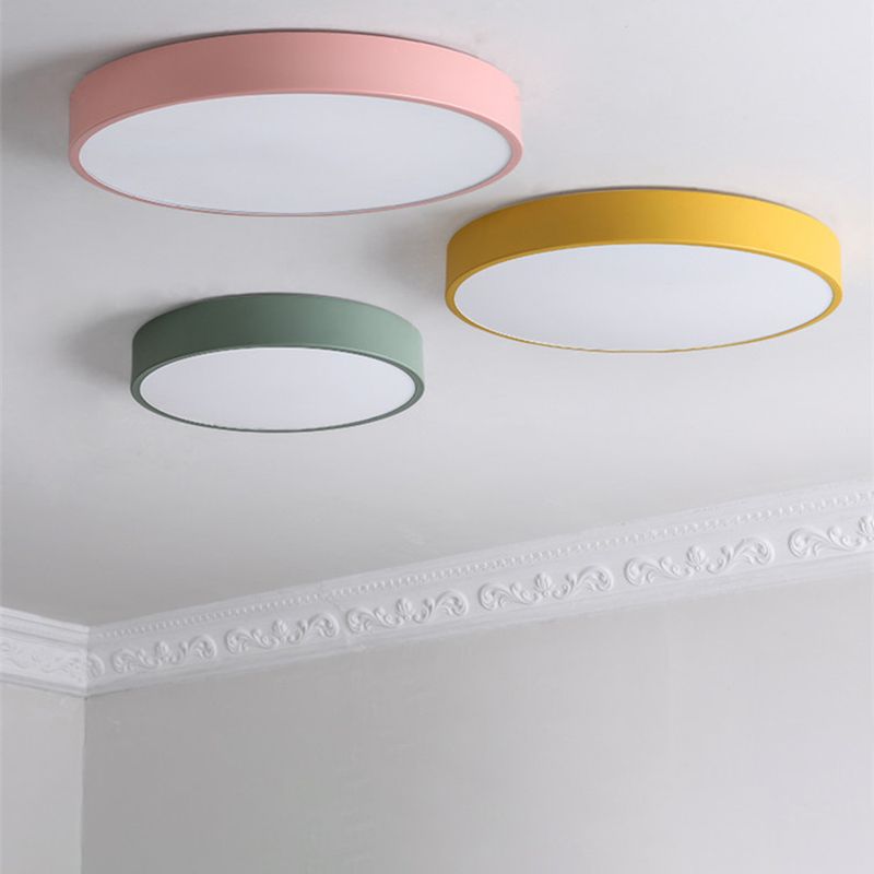 Metal LED Flush Mount Macaroon Circle Ceiling Mounted Fixture for Bedroom