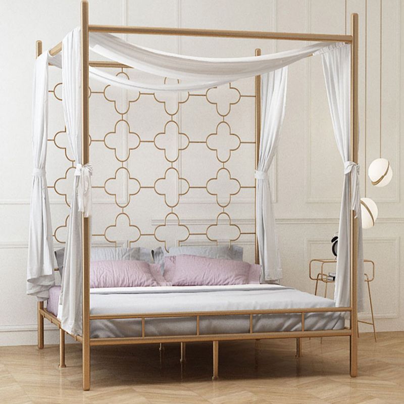 Metal Four Poster Bed with Open-Frame Headboard, Glam Standard Bed