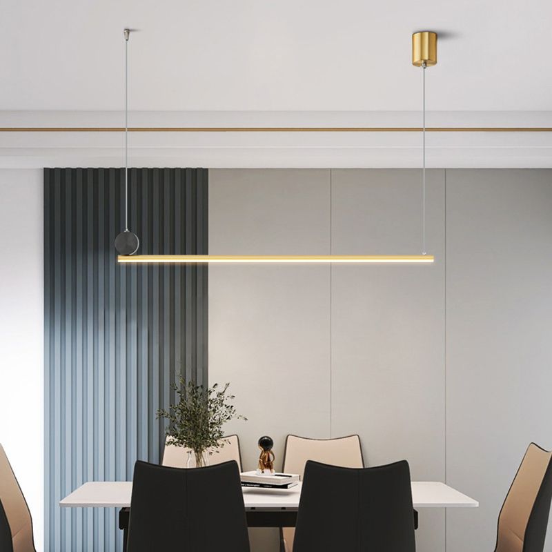 Contemporary Linear Shape Hanging Light Fixture Metal 1 Light Island Pendant Light
