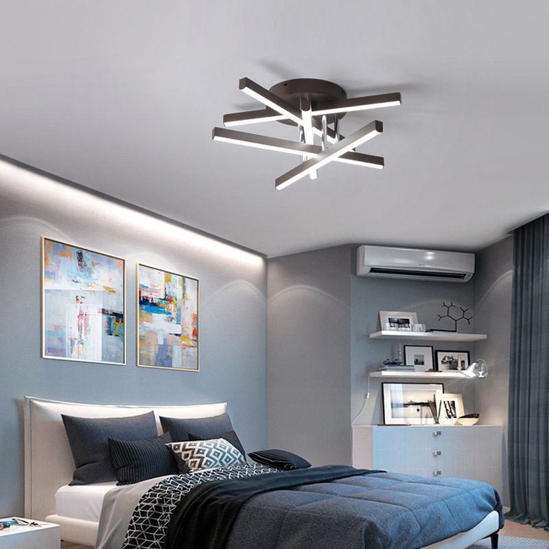 Contemporary Stick Flush Mount Light Aluminum Bedroom LED Semi Flush Ceiling Light in Black