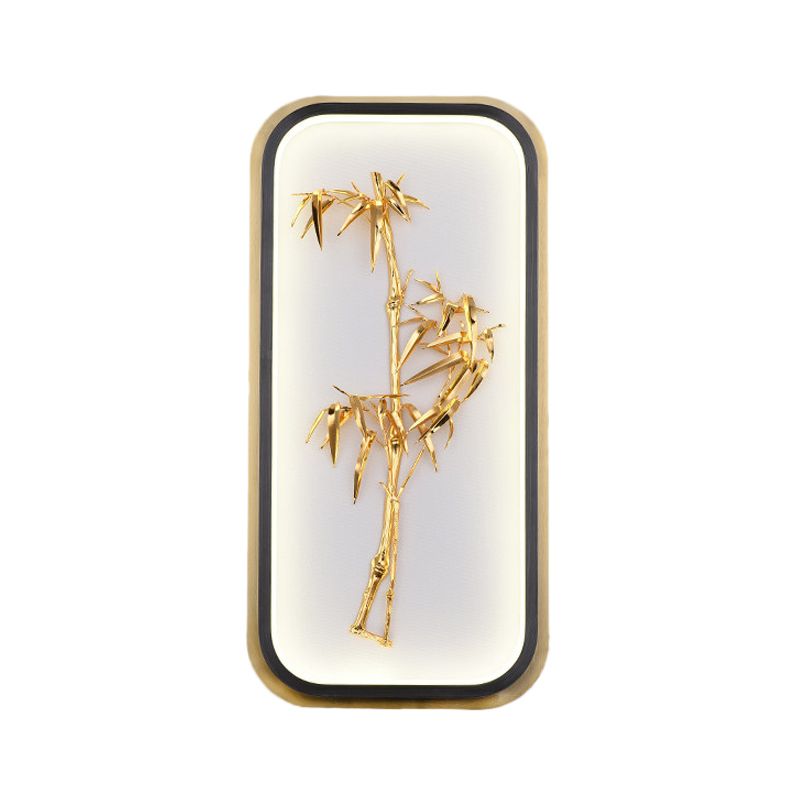 Rectangle Bamboo Leaf Mur Light Chinois Style Metallic LED Gold Mur Mural Mural For Corridor