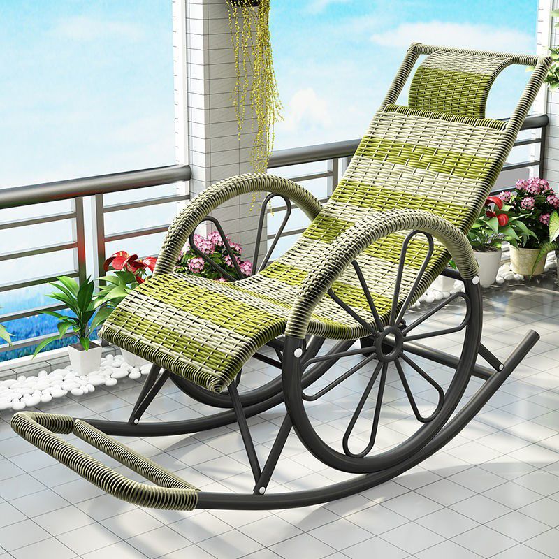 Modern Spindle Rattan Rocking Chair Metal Frame Wheel Handrail Design Rocker Chair