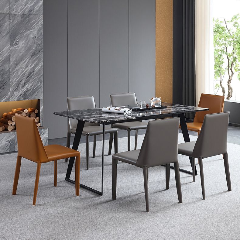 Glam Dining Room Armless Chairs Faux Leather Metal Base Dining Chairs