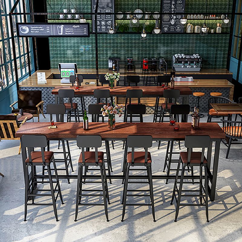 Rectangle Brown Indoor Event and Cocktail Table Trestle Wood Bar Height Pub Table