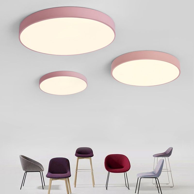 Macaron Round Flush Mount Ceiling Light Fixture with White Acrylic Shade