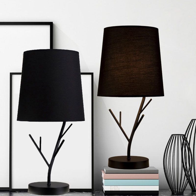 Compito conico contemporaneo Fabric di luce 1 Luce Luce Luce in bianco/nero con base di ramo