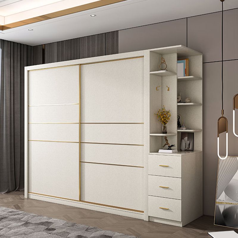 White Solid Wood Wardrobe Armoire Modern Sliding 2 Doors Wardrobe