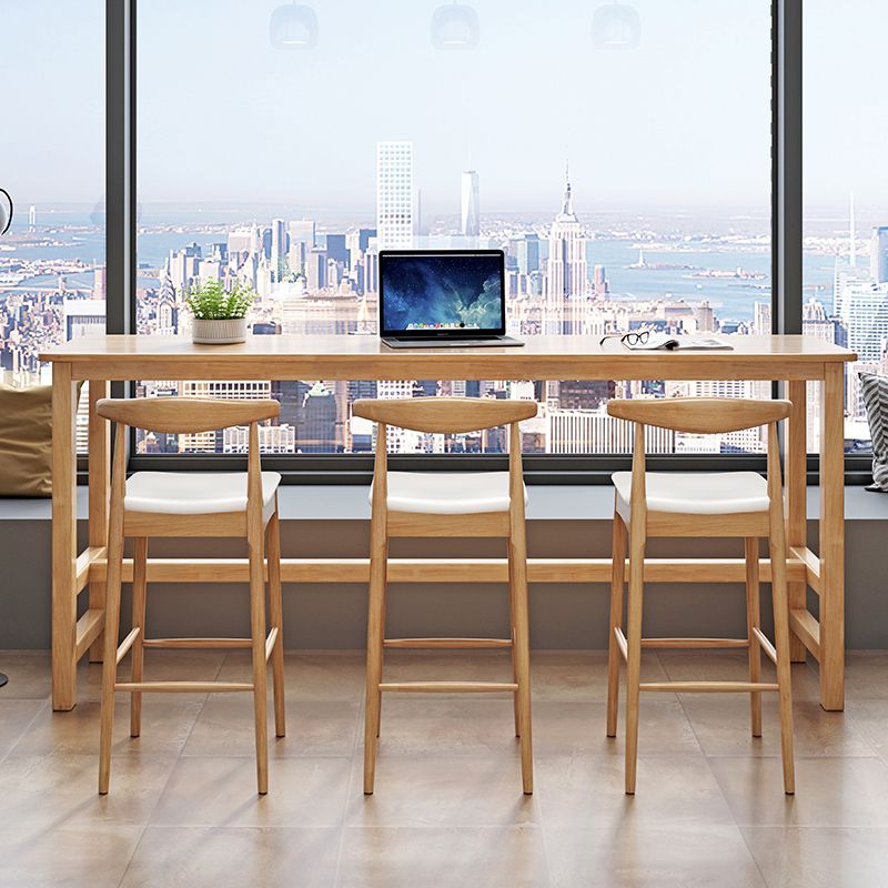 Modern Rectangle Bar Table Solid Wood Fixed Bistro Bar Desk with Footrest