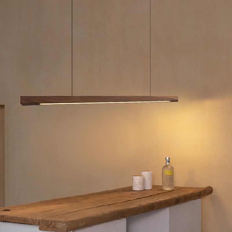 Linear Shape Island Light Modern Style Wood One Light Pendant Light Fixture