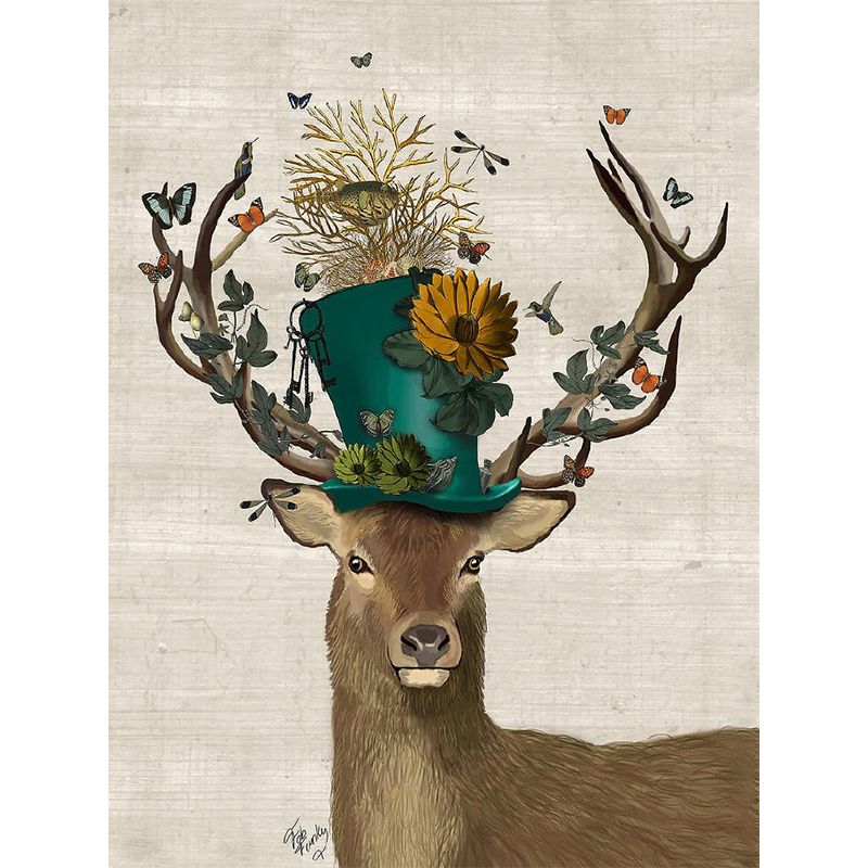 Illustration Deer Gentleman Murals Large Wall Covering for Living Room, Made to Measure