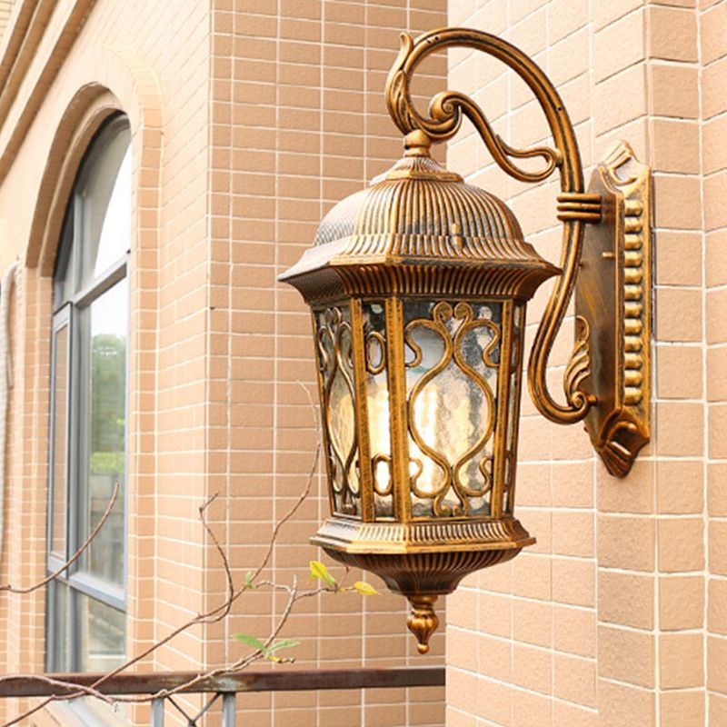 Birdcage Balcony Sconce Wall Light Retro Ripple Glass Single Light Bronze Wall Lamp Fixture
