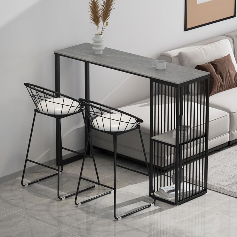 Glam Style Black Bar Table Faux Marble Top Rectangle Indoor Bistro Table