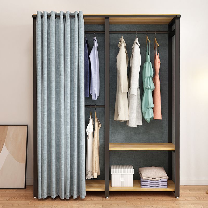 Modern Metal Frame Wardrobe Freestanding Wardrobe with Garment Rod for Bedroom