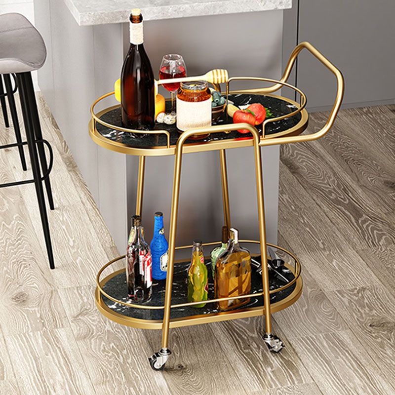 Dining Room Prep Table in Gold Legs Kitchen Trolley with Casters