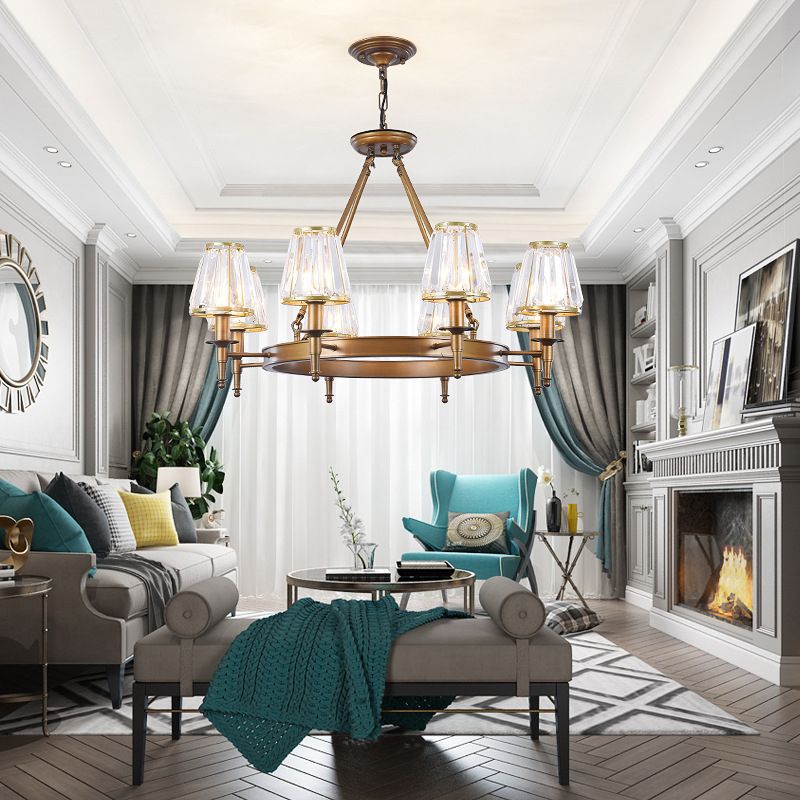 Pendre à cristal clair Conical Pendre Pendre Rustique Multi Lights Suspension Pendante